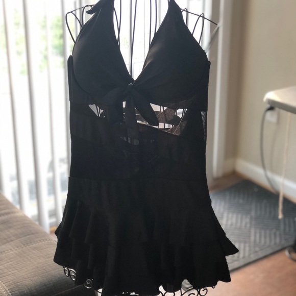 Woman’s Black , skirted Bathing Suit with mesh material - Picture 1 of 4